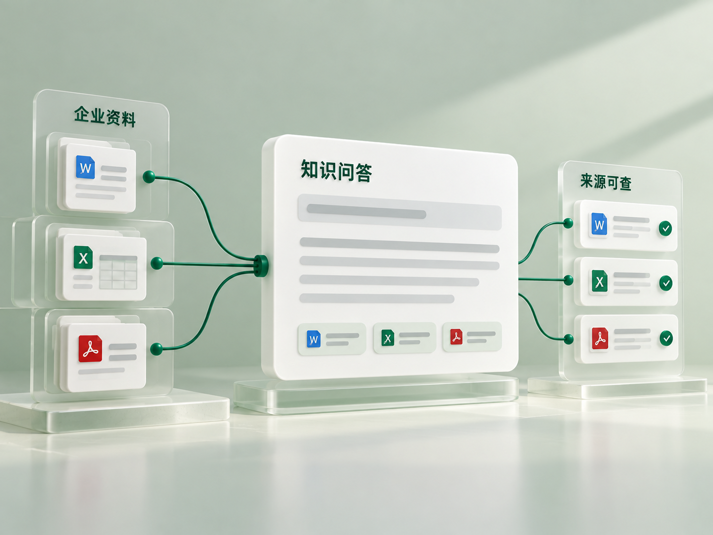 企业资料经过知识问答形成可查证来源的知识流程示意